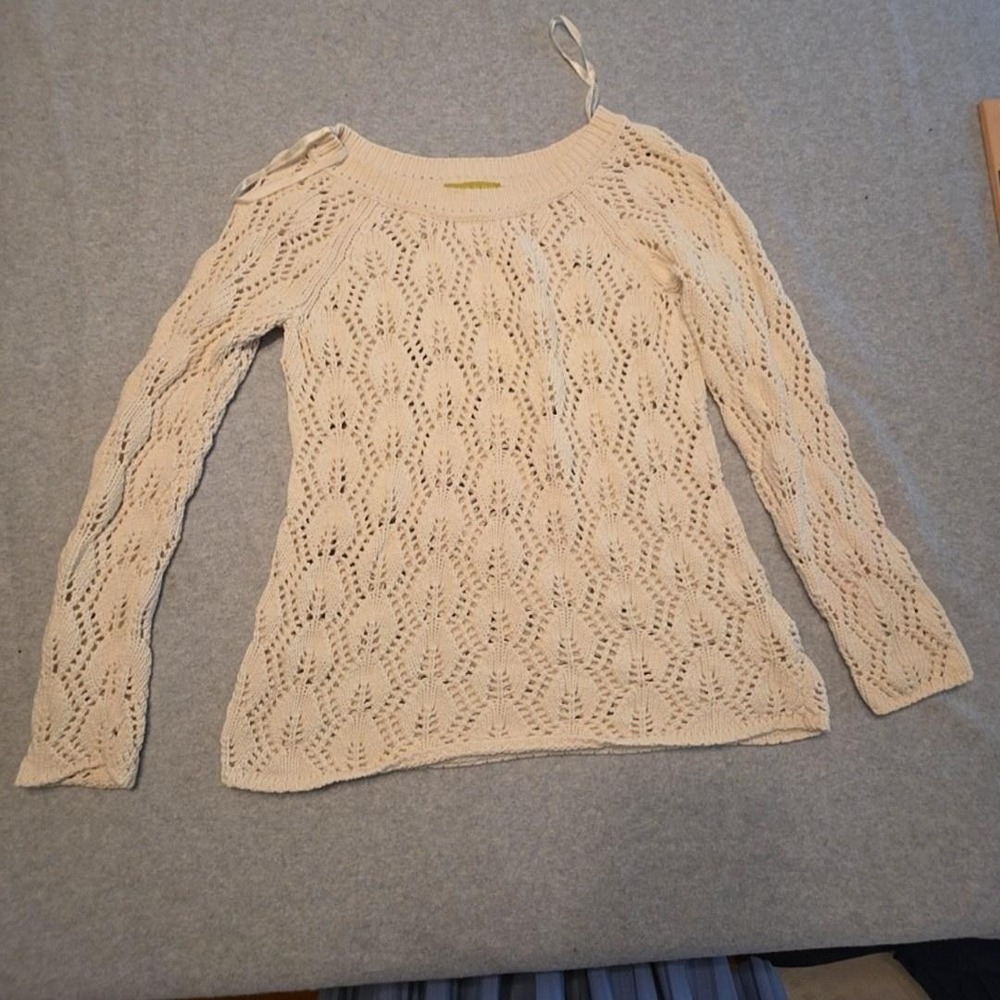 Sigrid Olsen Sweater Womens M White 100% Cotton Open Knit Scoop Neck Pullover